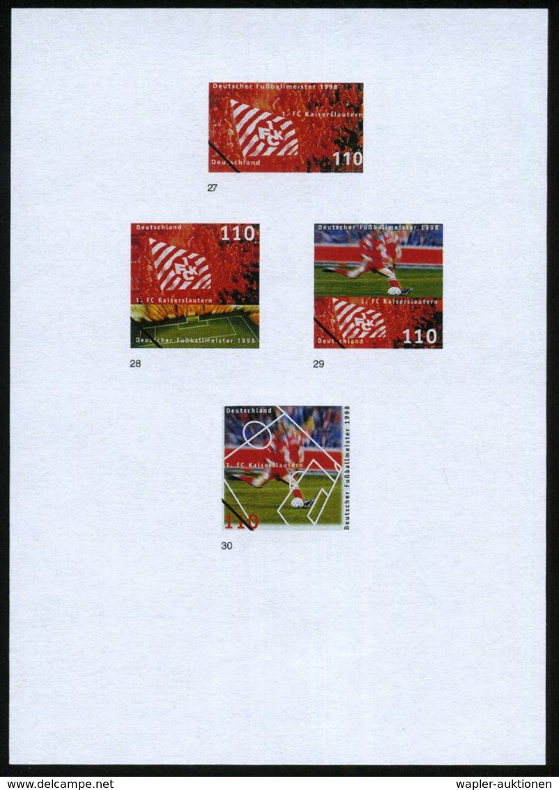 B.R.D. 1998 (Sept.) 110 Pf. "Deutscher Fußballmeister 1998 1.F.C. Kaiserslautern", 30 Verschied. Color-Entwürfe D. Bunde - Storia Postale