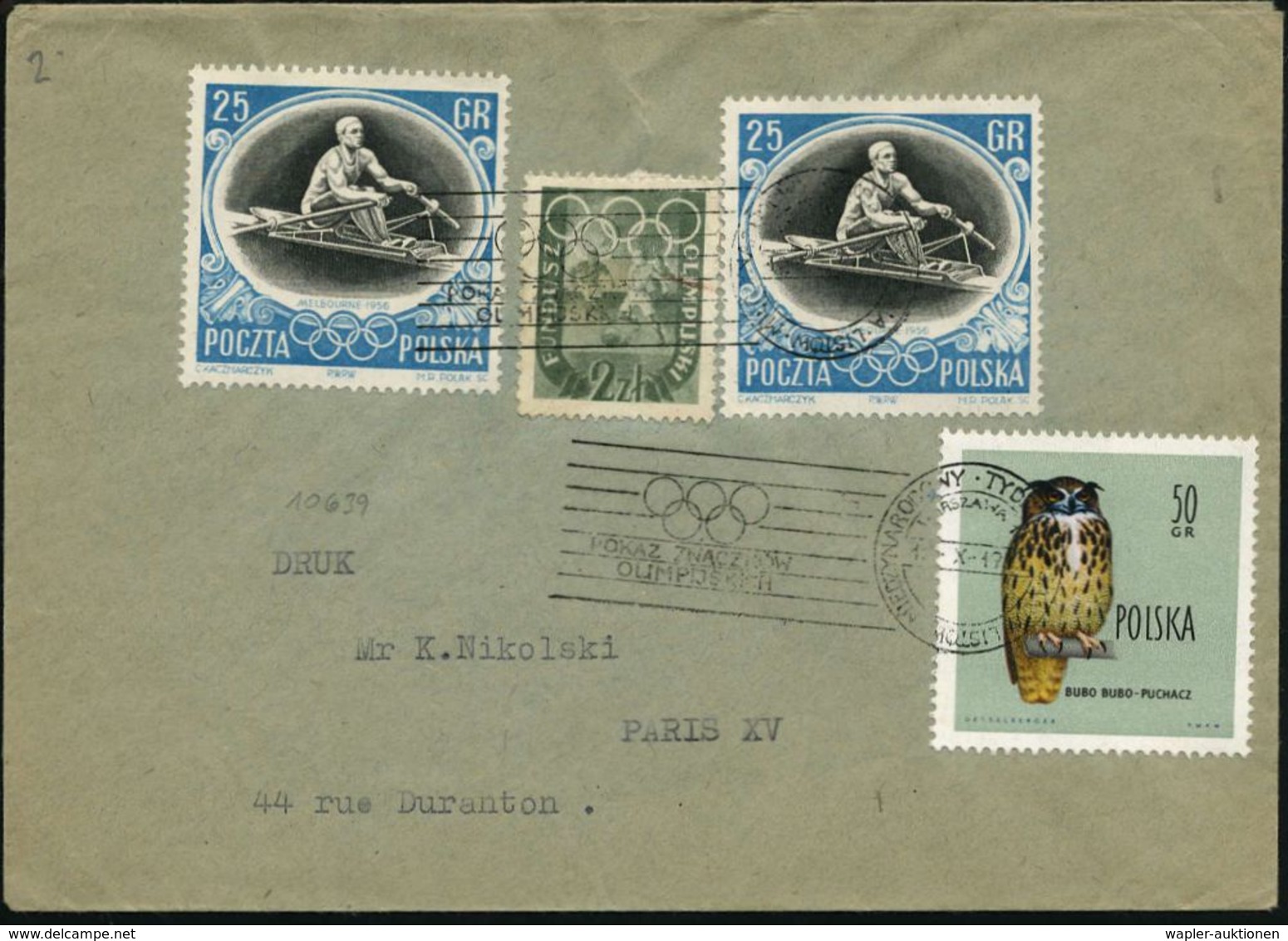 POLEN 1962 (10.2.) 25 Gr. Olympiade Rudern, 2x + Seltene Olympia-Fond-Spendenmarke 2 Zl. Grün: F U ß B A L L  Als Franka - Brieven En Documenten