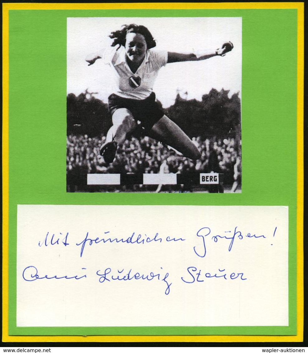 DEUTSCHES REICH 1936 S/w.-Abb.: Anni Steuer-Ludewig + Widmung U. Orig. Autogr. = Silber, 80m Hürdenlauf, Olmpiade Berlin - Athlétisme