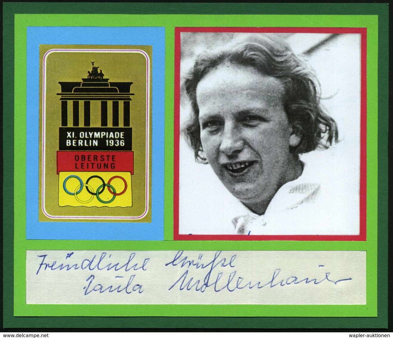 DEUTSCHES REICH 1936 S/w.-Abb. U. Olympia-Emblem 1936: Paula Mollenhauer = Bronze, Diskus, Olympiade Berlin 1936 , Dekor - Atletiek