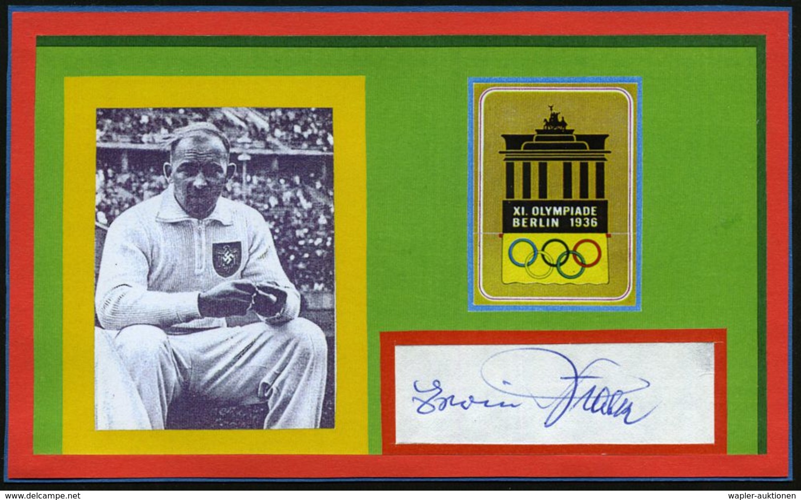 DEUTSCHES REICH 1936 S/w.-Abb.: Erwin Blask U. Olympiastadion Berlin + Orig. Autogramm Mit Widmung = Silber, Hammerwerfe - Leichtathletik