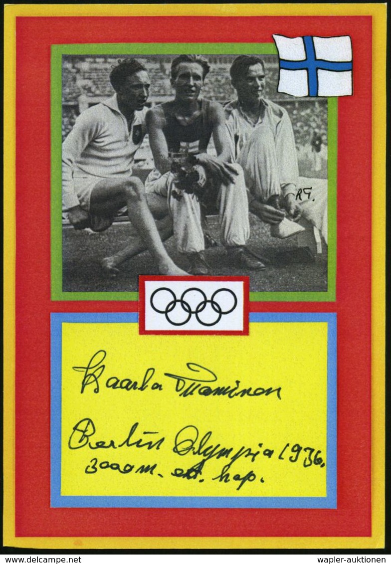 FINNLAND 1936 S/w.-Abbildung: Kaarlo Tuominen + Orig. Autogr. = Silber, 3000m Hindernislauf, Olympiade Berlin, 1936 , Fo - Athletics