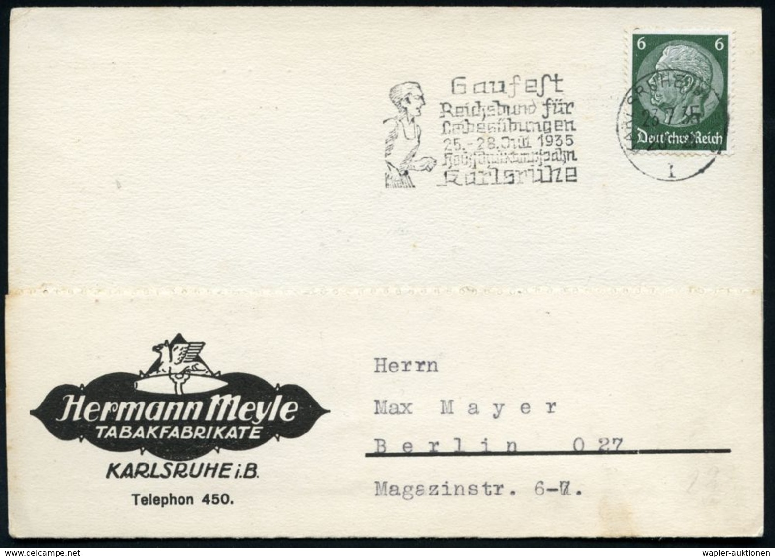 KARLSRUHE (BADEN)2/ I/ Gaufest/ Reichsbund Für/ Leibesübungen..Hochschulkampfbahn 1935 (11.7.) MWSt = Läufer , Klar Gest - Atletica