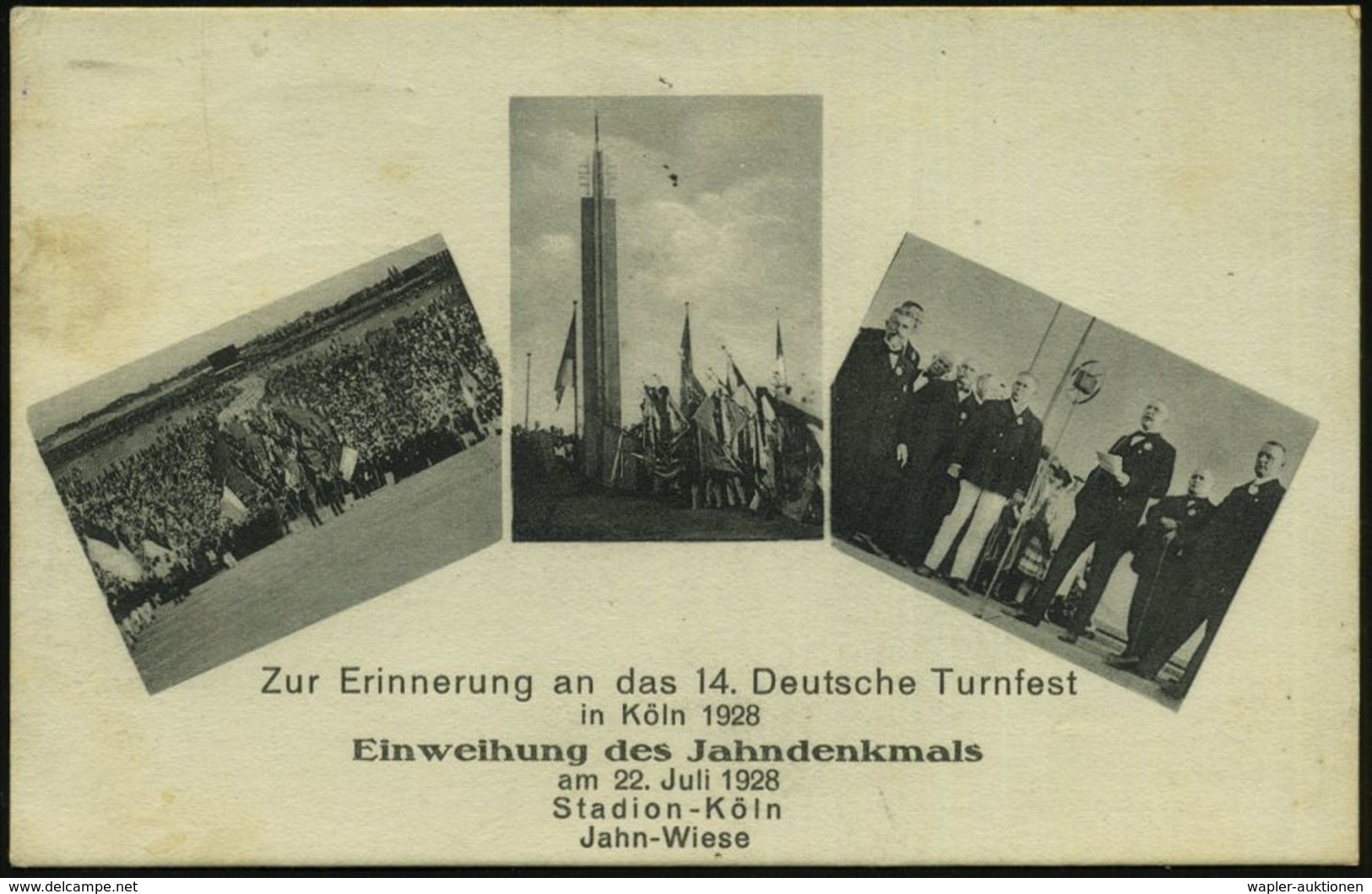 KÖLN/ 14.Deutsches Turnfest 1928 (27.7.) MaWellenSt. Mit Monogr. "FFFF" = Frisch, Fromm, Fröhlich, Frei = Jahn-Losung ,  - Atletiek