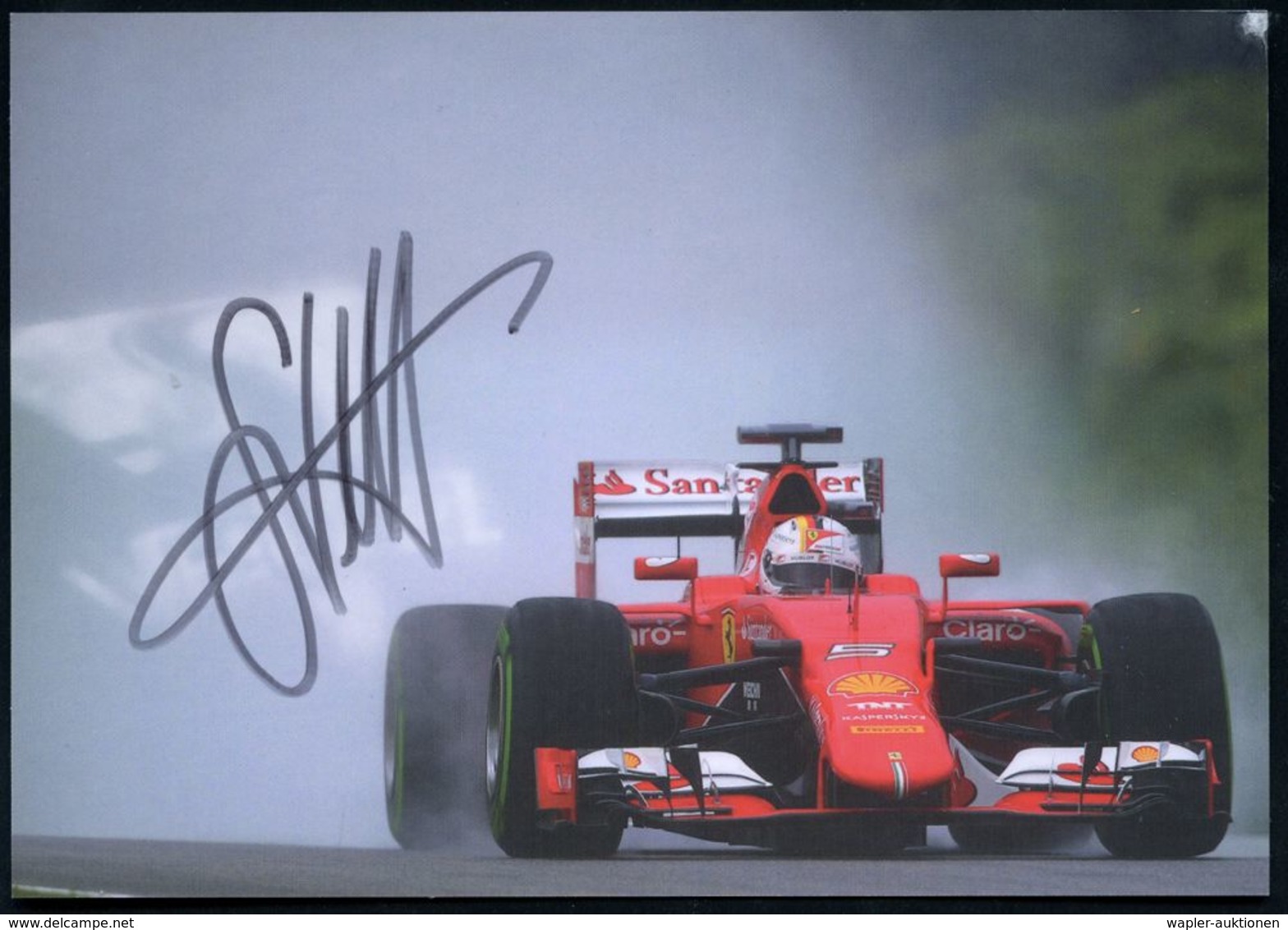 ITALIEN /  BRD 2017 Color-Karte Mit Ferrari-Formel I-Auto + Orig. Signatur "S Vettel" (rs. Karrikatur-Foto Vettel) - - Automobile