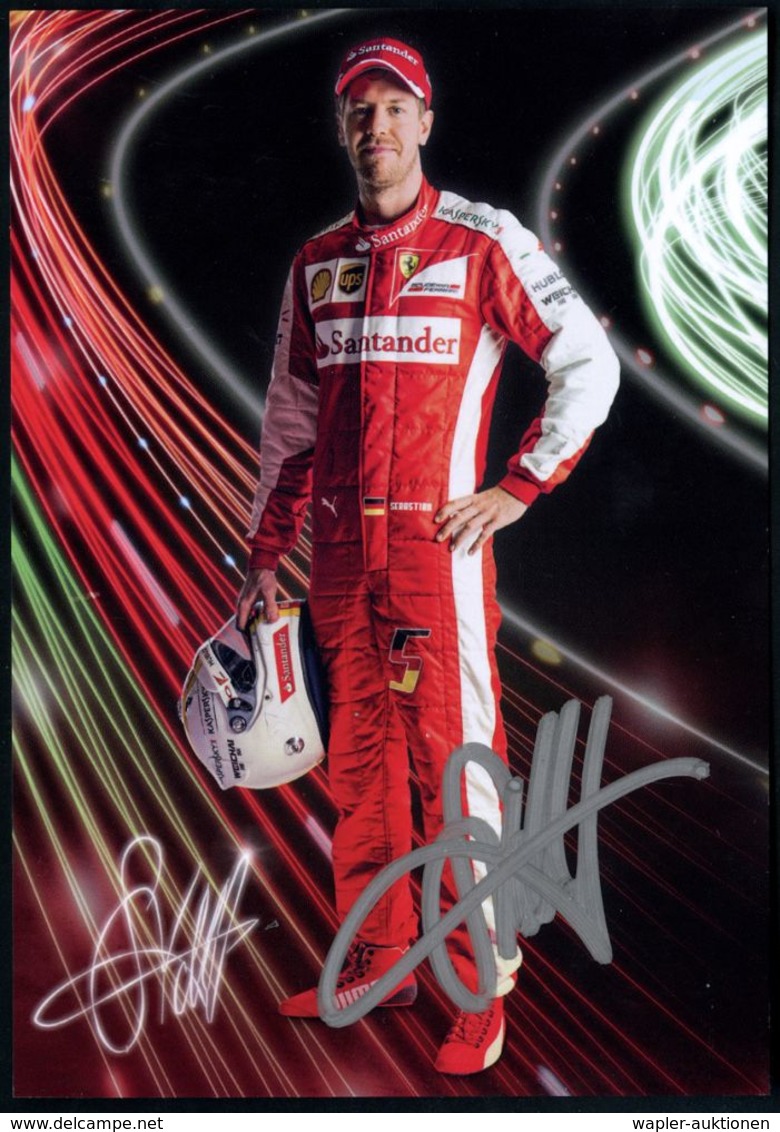 ITALIEN /  BRD 2017 Color-Portrait-Karte Sebastian Vettel Mit Orig. Signatur "S Vettel" (rs. Ferrari-Logo Etc.) - - Automobile