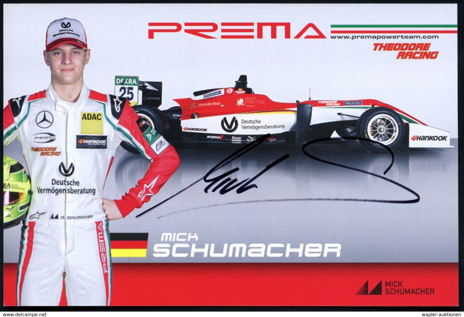 ITALIEN /  BRD 2016 Color-Portrait-Karte: MICK SCHUMACHER; Prema Motor Racing Mit Rennwagen + Orig. Signatur "M Schumach - Cars