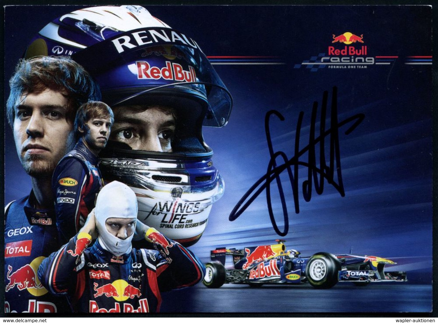 ÖSTERREICH /  BRD 2010 Color-Portrait-Karte Sebastian Vettel U. "Rab Bull"-Formel I-Auto + Orig. Signatur "S Vettel" , R - Auto's