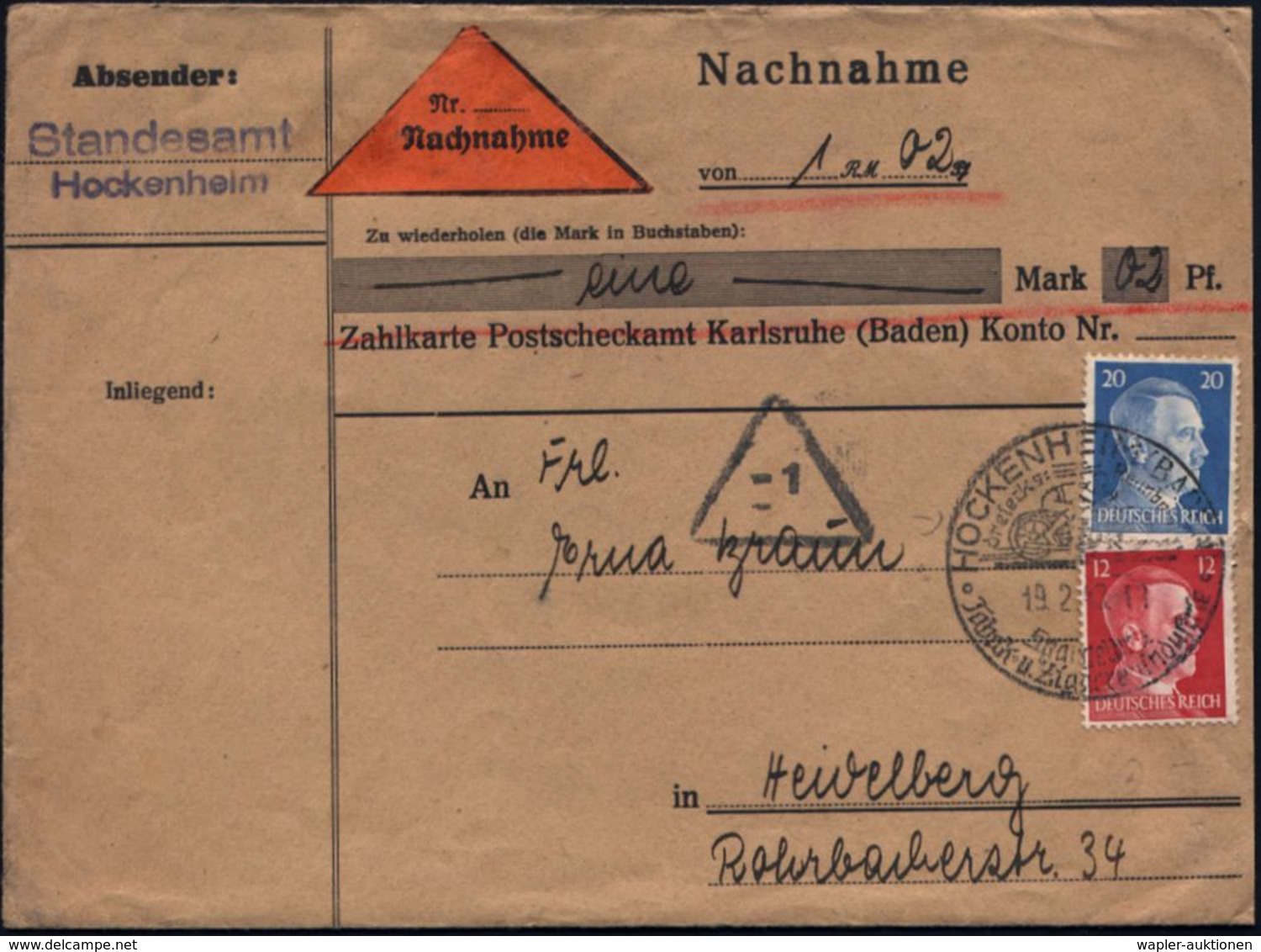 HOCKENHEIM (BADEN)/ Dreiecks=Rennbahn/ ..Tabak-u.Zigarettenindustrie 1942 (19.2.) HWSt = Renn-Motorrad Auf Hitler 12 Pf. - Motorfietsen