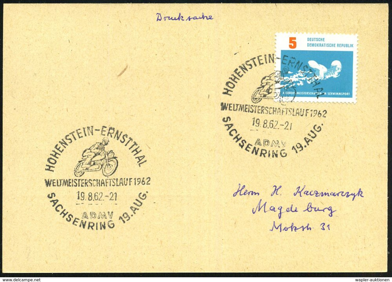 HOHENSTEIN-ERNSTTHAL/ WELTMEISTERSCHAFTSLAUF 1962/ ADMV/ SACHSENRING 19. AUG. 1962 (19.8.) SSt = Rennmotorrad , Klar Ges - Motorfietsen