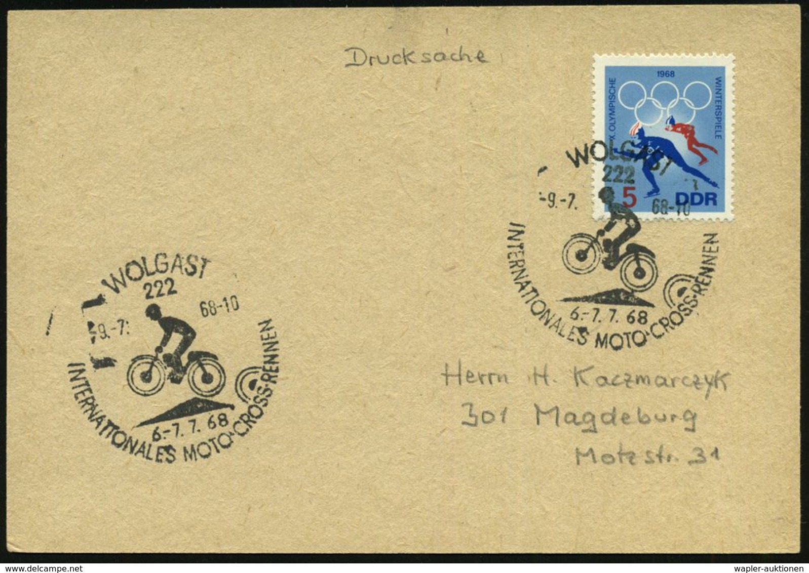 222 WOLGAST/ INTERNAT.MOTO-CROSS-RENNEN 1968 (9.7.) SSt = Cross-Fahrer 2x Klar Auf Inl.-Karte - - Motorfietsen