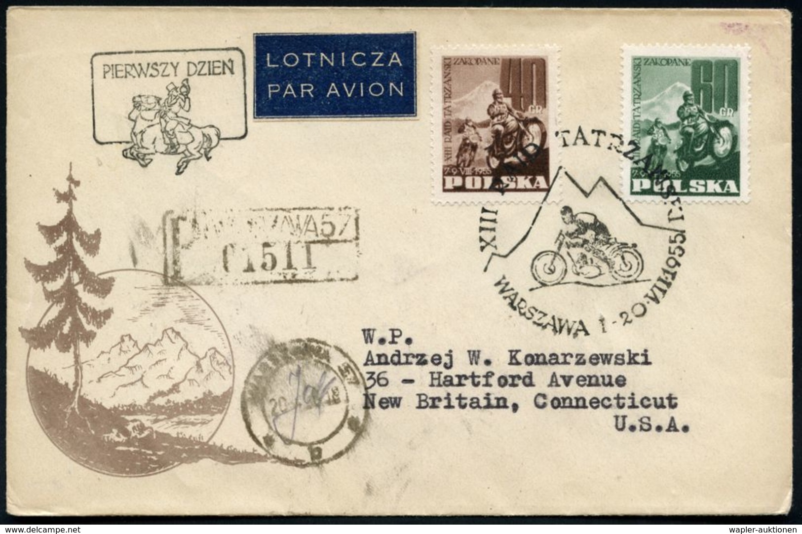 POLEN 1955 (20.7.) "13. Int. Tatra-Bergrennen Für Motorräder" , Kompl.Satz (u.a. Rs.) + Passender ET-SSt.: WARSZAWA 1 +  - Moto