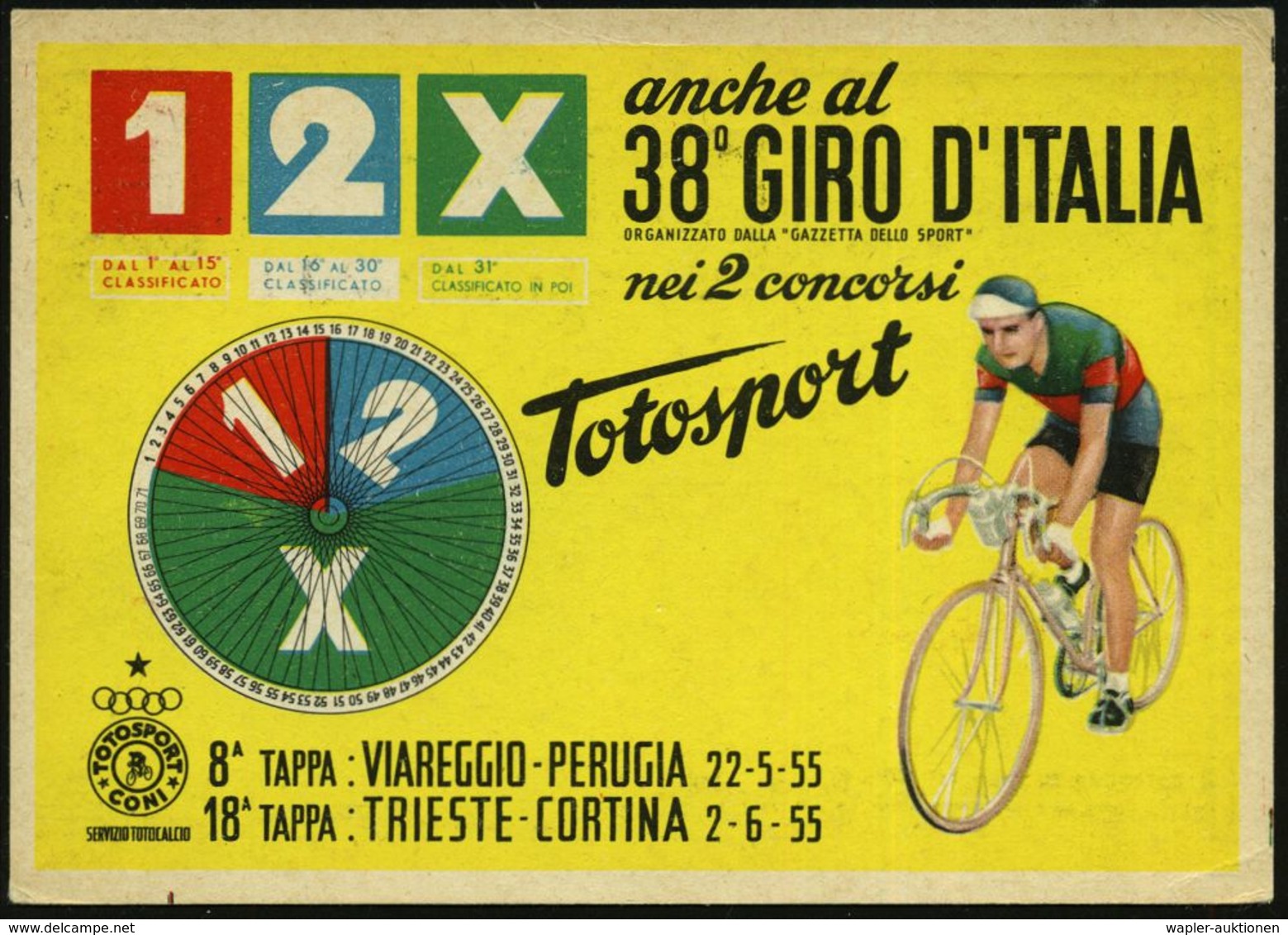 ITALIEN 1955 (15.5.) MWSt.: AUTO AMBUL. P.T. 38° GIRO D'ITALIA/38° GIRO CICLISTICO D'ITALIA/..GAZZETTA DELLO SPORT/2a ET - Cyclisme