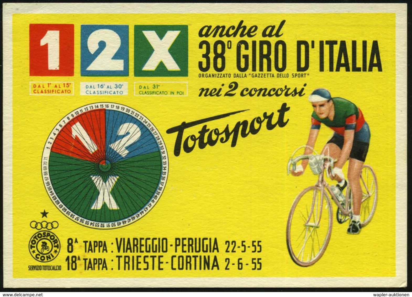 ITALIEN 1955 (4.6.) MWSt.: AUTO AMBUL. P.T. 38° GIRO D'ITALIA/38° GIRO CICLISTICO D'ITALIA/..GAZZETTA DELLO SPORT/20a TA - Radsport