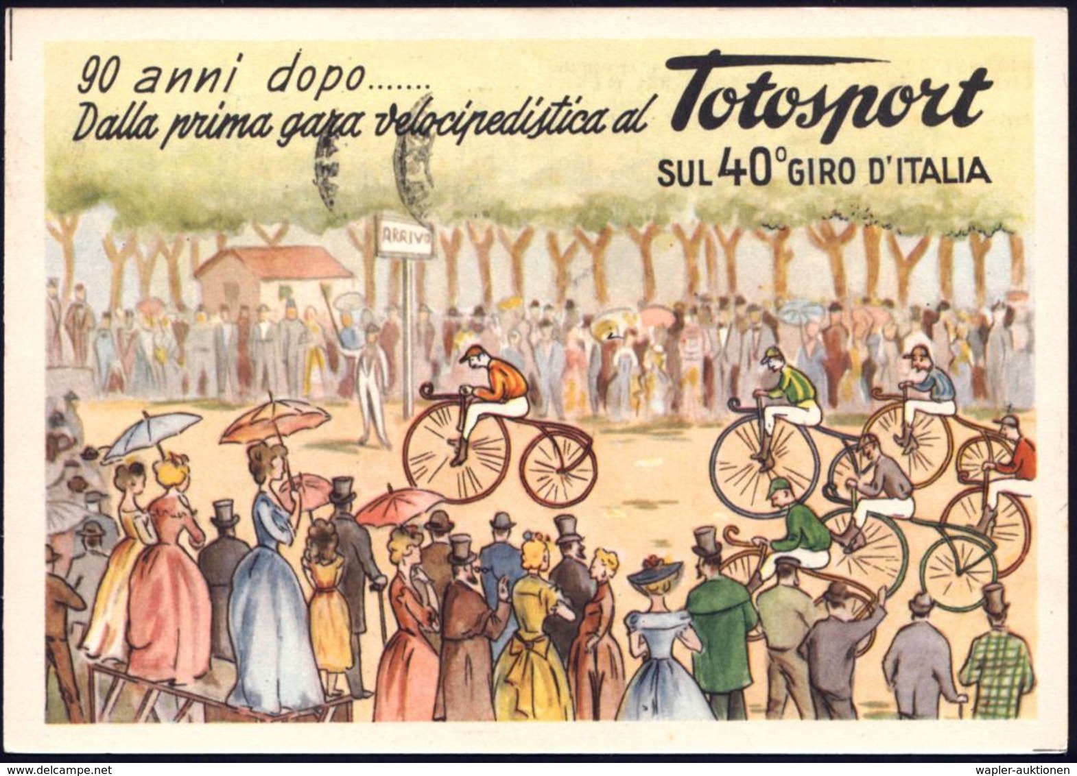 ITALIEN 1957 MWSt: AUTOAMBULANTE P.T./40° GIRO D'ITALIA.. (= Mobil-PA Italien-Rundfahrt) Reklame-Sonder-Kt: Totosport (h - Ciclismo