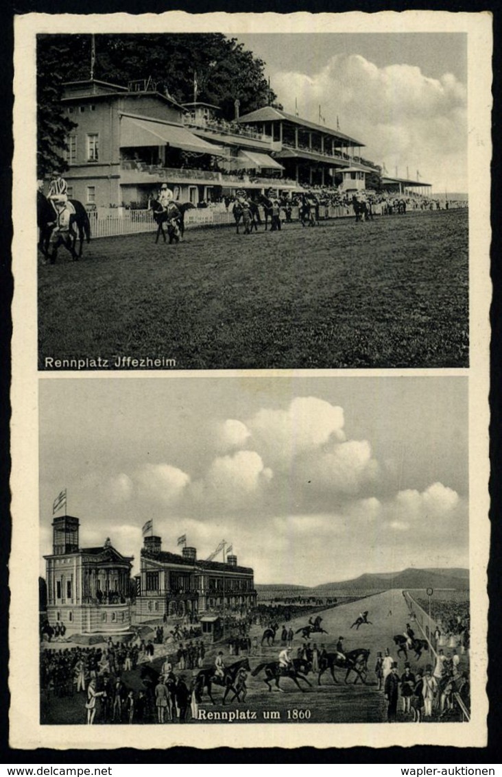 IFFEZHEIM- RENNPLATZ 1941 (31.8.) SSt = Saison-Hauspostamt Pferde-Rennbahn (3 Galopper) Klar Gest. S/w.-Foto-Ak.: Rennpl - Reitsport