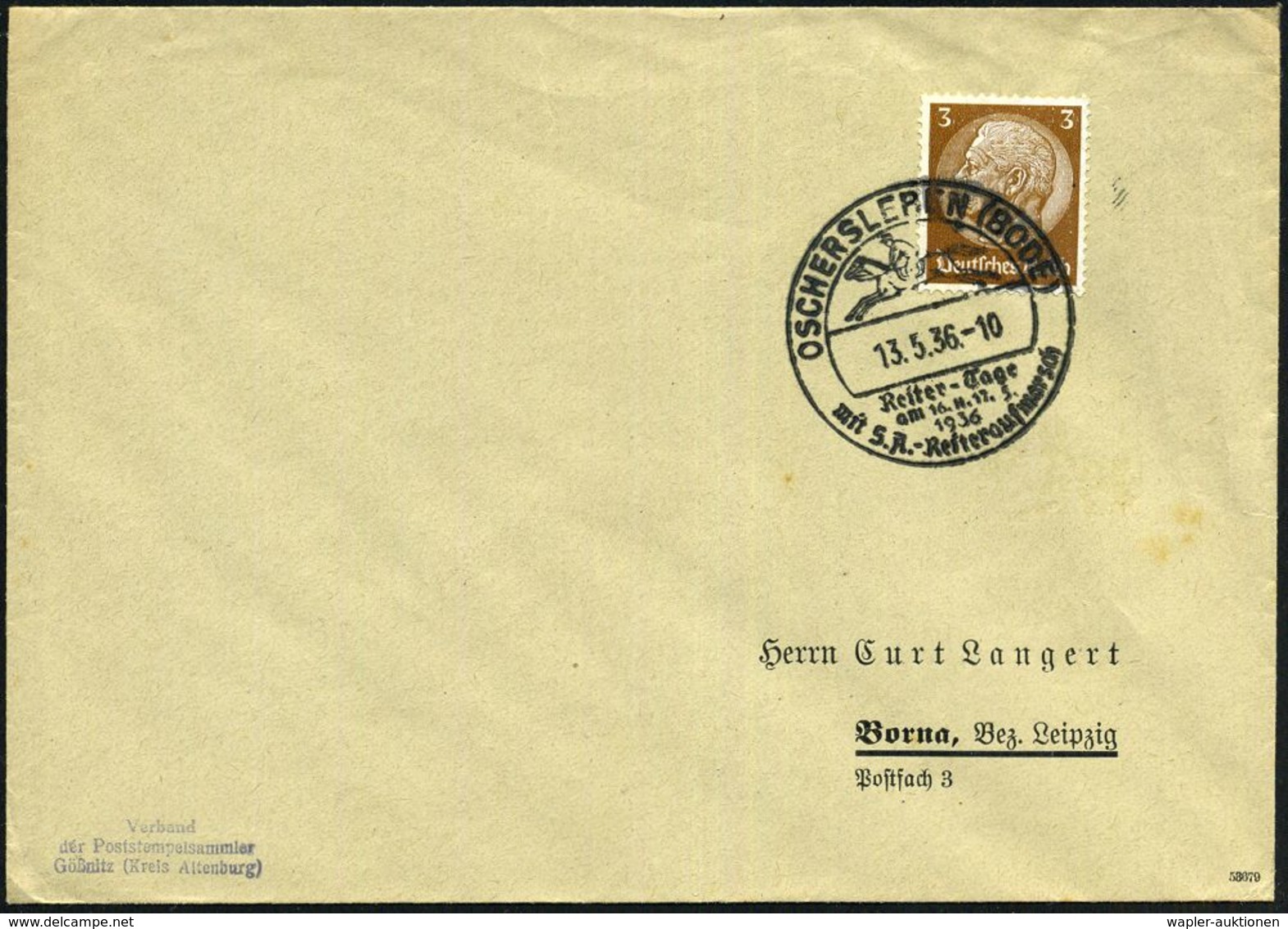 OSCHERSLEBEN (BODE)/ Reiter-Tage/ Am 16.u.17.5./ Mit S.A.-Reiteraufmarsch 1936 (13.5.) Seltener HWSt = S.A.-Military-Rei - Ippica