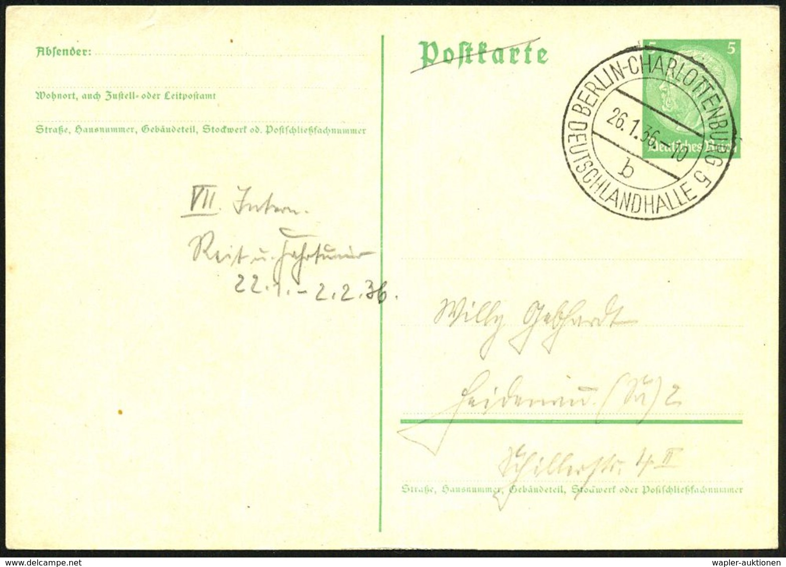 BERLIN-CHARLOTTENBURG 5/ B/ DEUTSCHLANDHALLE 1936 (26.1.) Eröffnungs-SSt Zum VII. Internat. Reit-, Dressur-, Spring- & F - Jumping