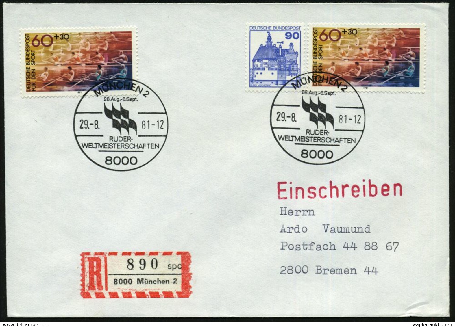 8000 MÜNCHEN 2/ RUDER-/ WELTMEISTERSCHAFTEN 1981 (29.8.) SSt = WM-Logo 2x Auf 2x 60 + 30 Pf. Rudern (Mi.1094 U.a.) + Son - Altri & Non Classificati