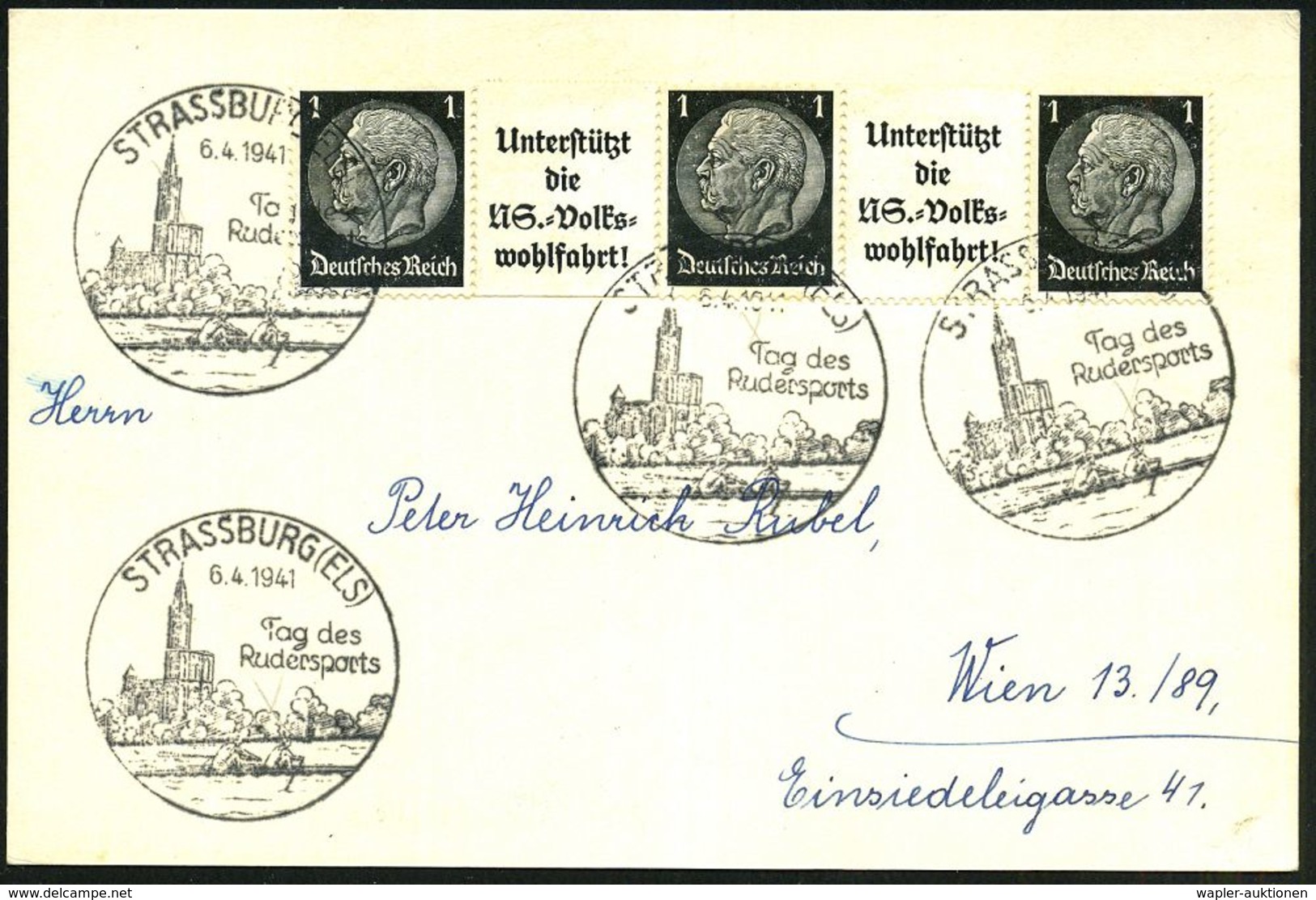 STRASSBURG (ELS)/ Tag Des/ Rudersports 1941 (6.4.) Seltener SSt = Zweier (u. Münster) 4x Auf Klar Gest. Inl.Kt., Sehr De - Andere & Zonder Classificatie