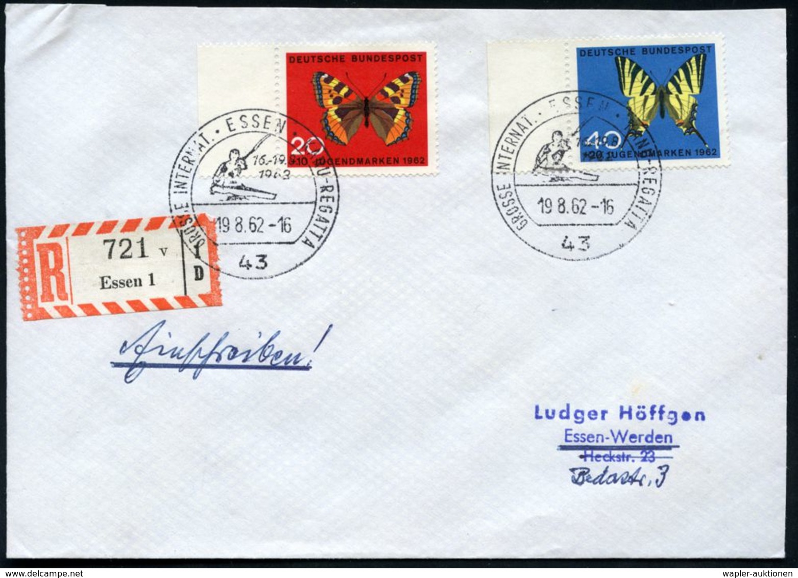 43 ESSEN/ GROSSE INTERNAT.KANU-REGATTA 1962 (19.8.) SSt = Kajak-Einer , 2x + RZ: Essen 1/v (ohne PLZ = Aufbrauch!) Klar  - Altri & Non Classificati