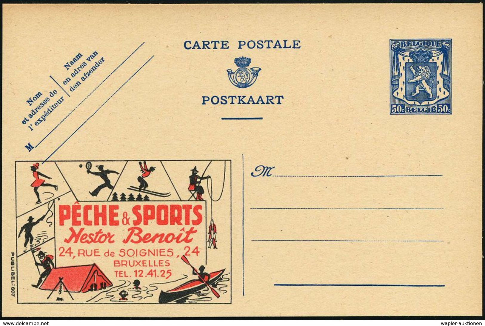 BELGIEN 1941 50 C. Reklame-P Blau: PECHE & SPORTS/N. Beno&icirc;t = Kajak-Einer (Pfadfinder U.a. Sportarten) Ungebr., Se - Sonstige & Ohne Zuordnung