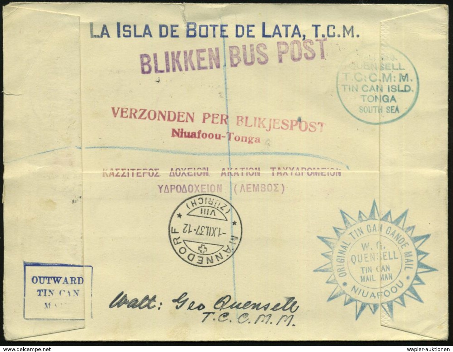 TONGA 1937 (Okt.) 1 1/2 P., 2 P. U. 2 1/2 P. Freimarken U.a., 1K: NIUAFOOU + Div. HdN: TIN CAN - CANOE MAIL = Blechdosen - Sonstige & Ohne Zuordnung