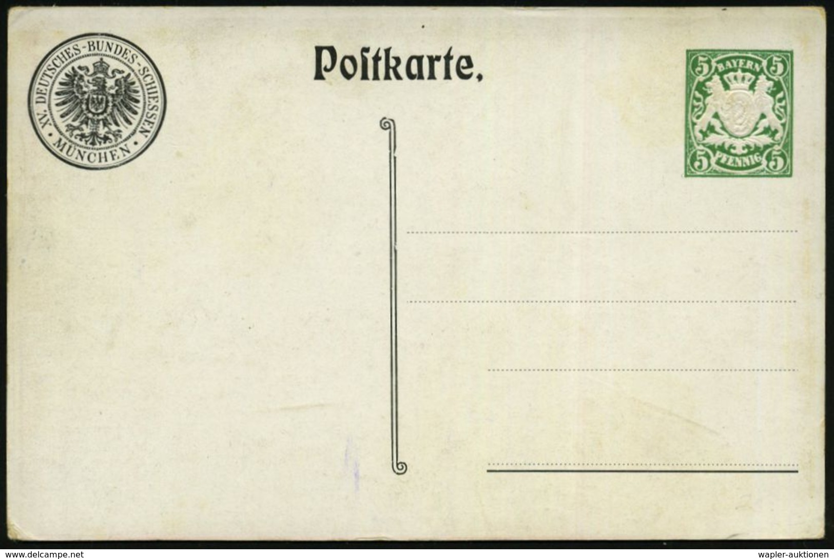 München/ 15.deutsches Bundesschiessen 1906 PP 5 Pf. Wappen, Grün: Betrunkener Schütze Liegend Mit Ehrenstandarte In Pfer - Waffenschiessen