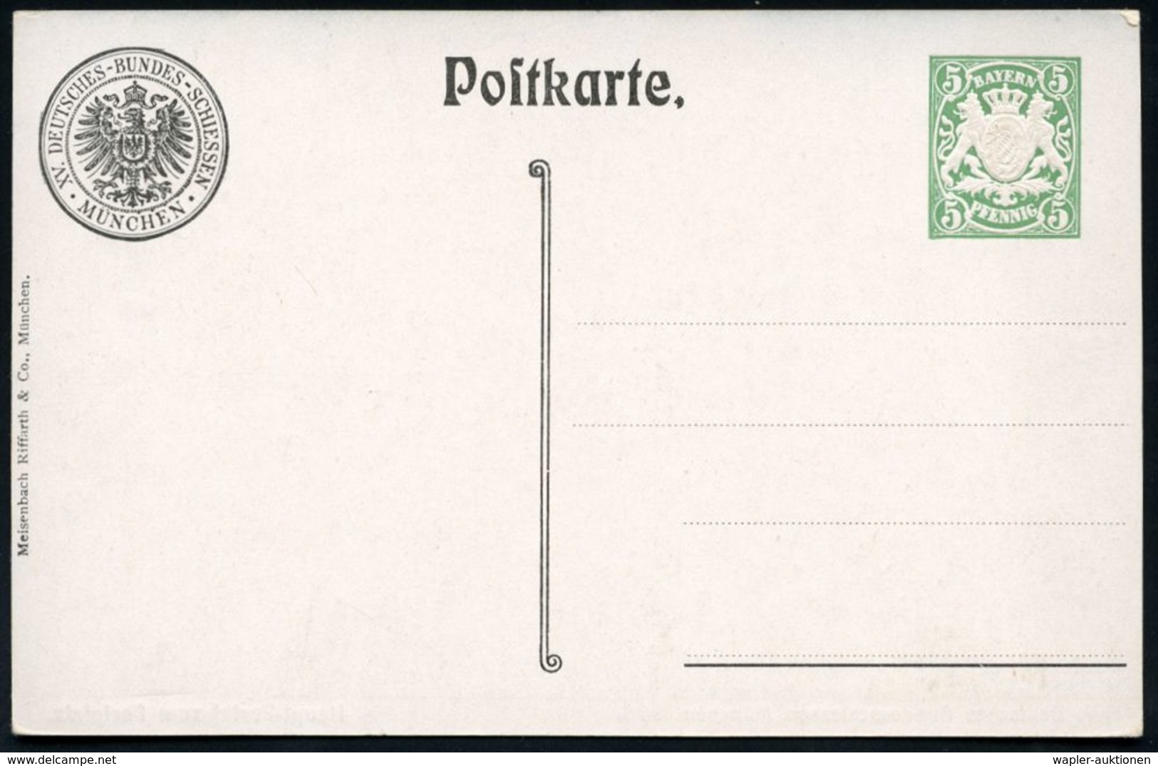 München 1906 PP 5 Pf. Wappen, Grün: XV. Deutsches Bundesschießen = Hauptportal, Festplatz Mit Flaggen, Automobil, Hunden - Schieten (Wapens)