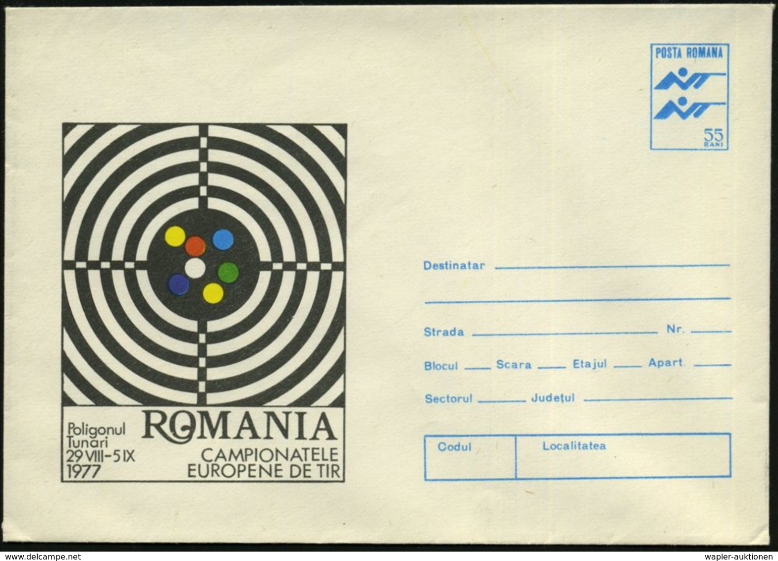 RUMÄNIEN 1977 55 B. Sonder-U.: "Schieß-EM In Rumänien" = Zielscheibe , Ungebr. (Mi.U 916) - - Schieten (Wapens)