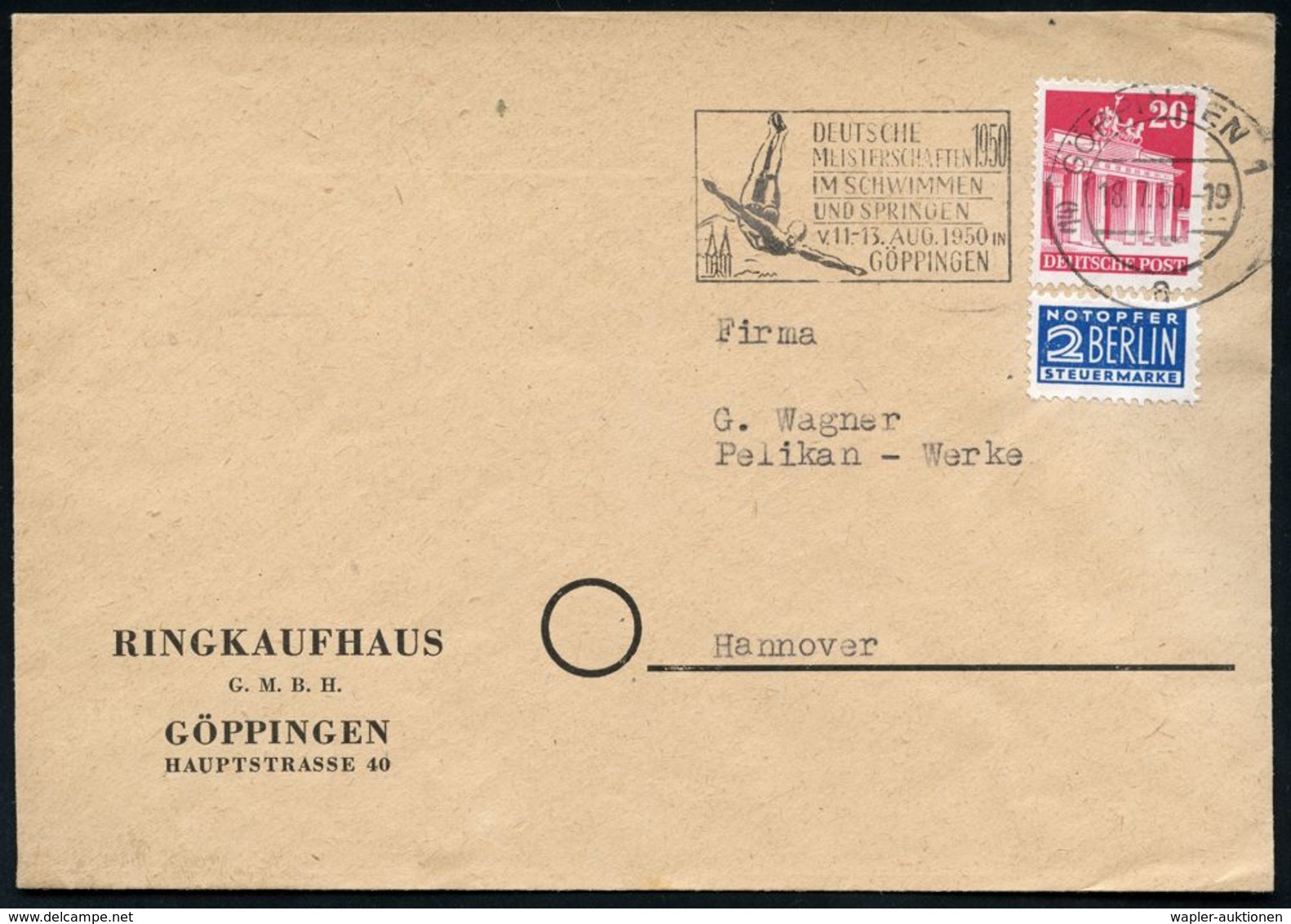 (14a) GÖPPINGEN/ DT./ MEISTERSCHAFTEN/ IM SCHWIMMEN/ U.SPRINGEN/ 11.-13.AUG 1950 (18.7.) SSt = Turmspringerin (Turm, Sta - Andere & Zonder Classificatie