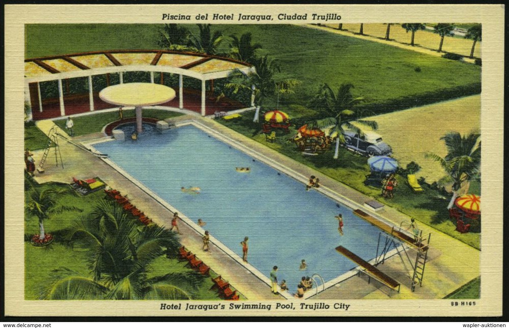 DOMINIKAN.REPUBLIK 1952 PP 9 C. Hotel Jaragua, Viol.: Schwimmbad Hotel Jaragua Mit Sprungturm, Ciudad Trujillo (u. Palme - Other & Unclassified