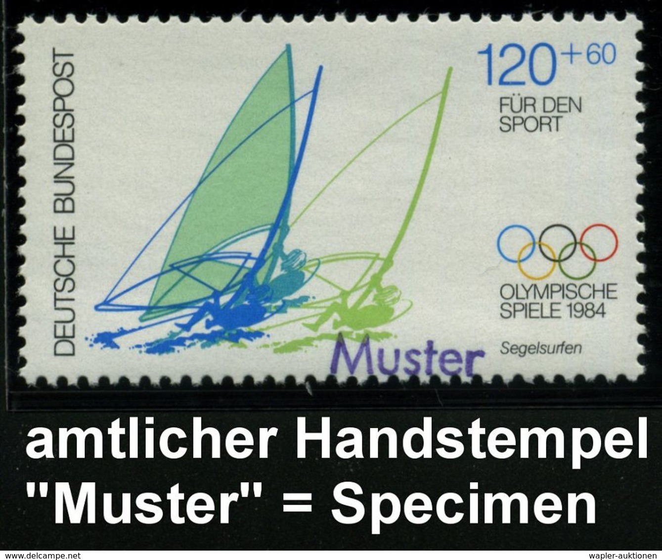 B.R.D. 1984 120 Pf. + 60 Pf. Olympische Spiele 1984 = Segel-Surfen Mit Amtl. Handstempel  "M U S T E R" , Postfr. + Amtl - Autres & Non Classés