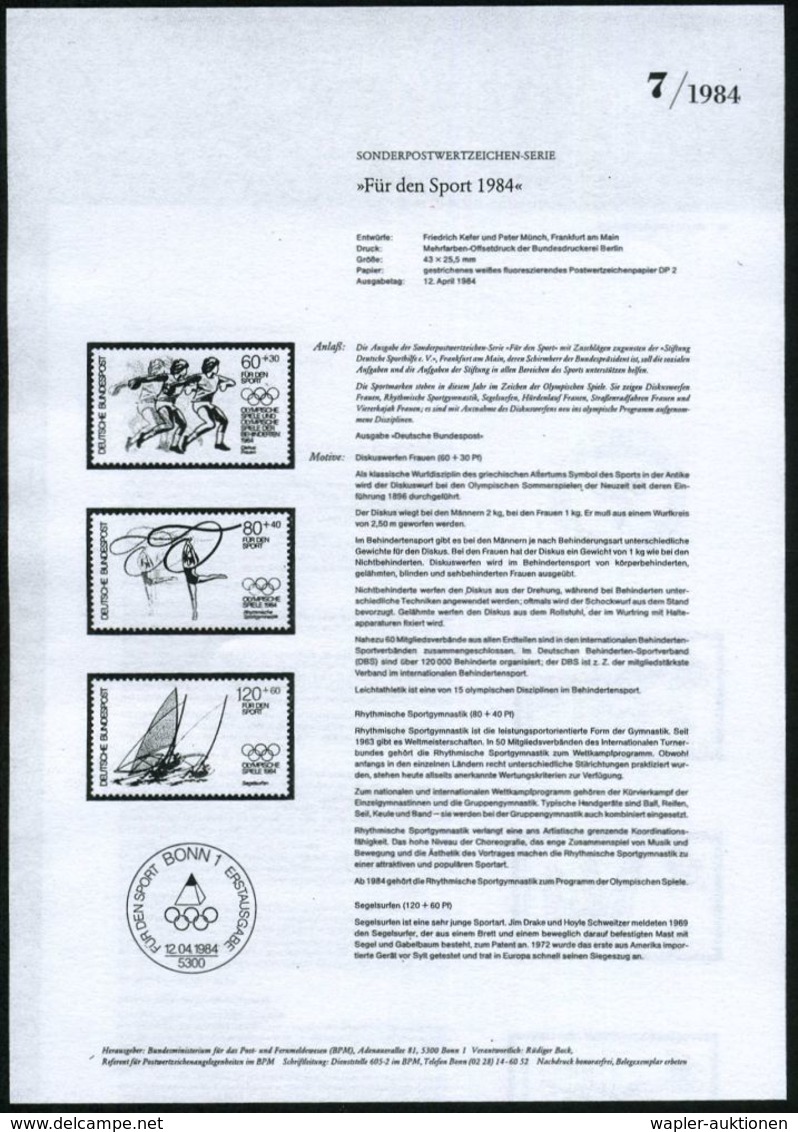 B.R.D. 1984 120 Pf. + 60 Pf. Olympische Spiele 1984 = Segel-Surfen Mit Amtl. Handstempel  "M U S T E R" , Postfr. + Amtl - Andere & Zonder Classificatie