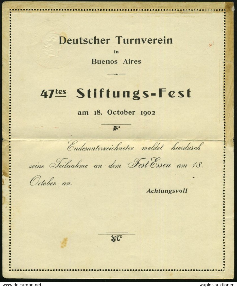 ARGENTINIEN 1902 (18.10.) 4 C. Kartenbf. "Liberty", Rot: Deutscher Turnverein , B. Aires (Capital) Innen-Vordruck: Einla - Sonstige & Ohne Zuordnung