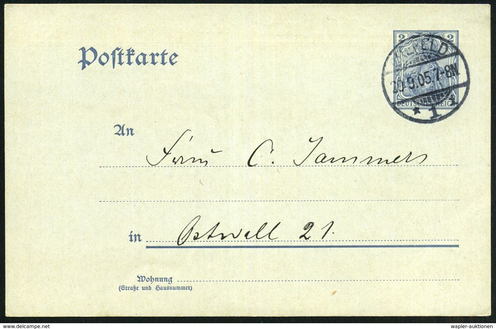 Krefeld 1905 (20.8.) 1K-Gitter: CREFELD/*1i Auf Orts-P 2 Pf. Germania + Rs. Zudruck: Lawn-Tennis-Club "Racket" , Seltene - Tennis