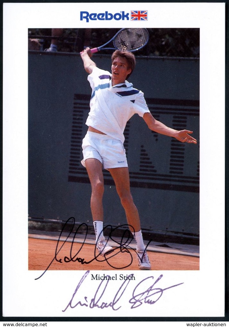 B.R.D. 1988 (ca.) Color-Reklame-Kt.: Michael Stich + Orig. Autogramm "Michael Stich" (* 1968) Deutscher Tennis-Profi, 1  - Tennis