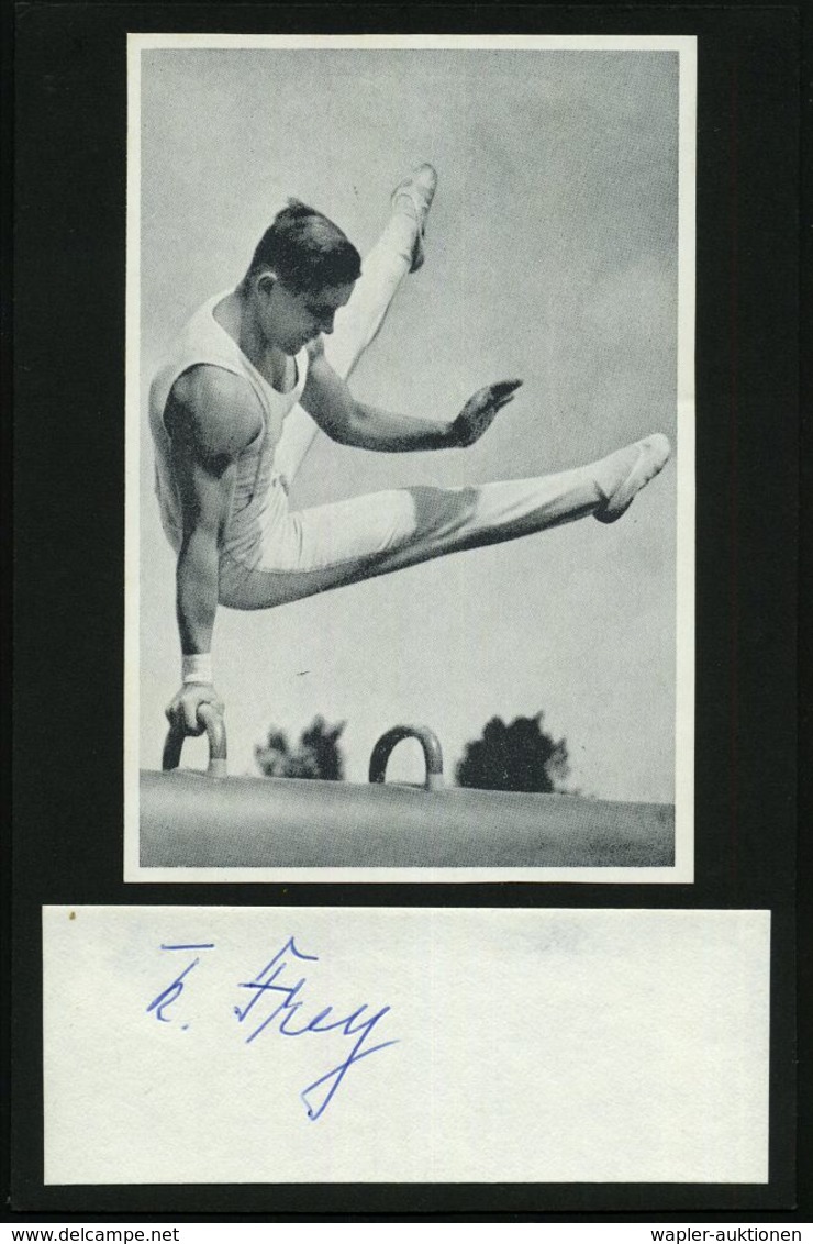 Berlin-Deutschlandhalle 1936 S/w.-Foto: Konrad Frey Am Pferd + Orig. Autogr. "K. Frey" = 3x Gold Barren, Pferd, Zwölfkam - Gymnastiek