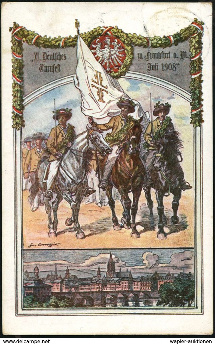 FRANKFURT/ (MAIN)/ XI.DEUTSCHES/ TURNFEST/ ** 1908 (24.7.) SSt Klar Auf Color-Ak.: XI. Deutsches Turnfest (vs.: Jahn, Rs - Gymnastics