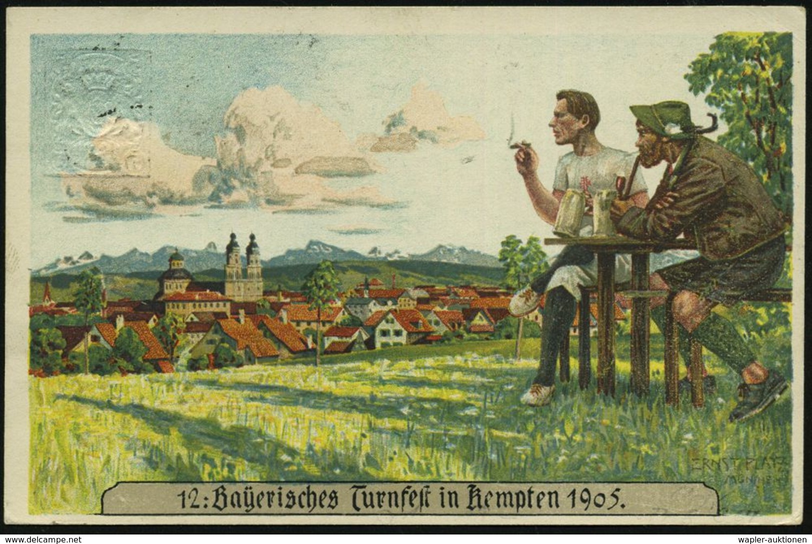 KEMPTEN (ALLGÄU)/ XII.Bayer.Turnfest/ R 1905 (23.7.) Seltener SSt Auf PP 5 Pf. Wappen, Grün: 12. Bayerisches Turnfest In - Gymnastiek