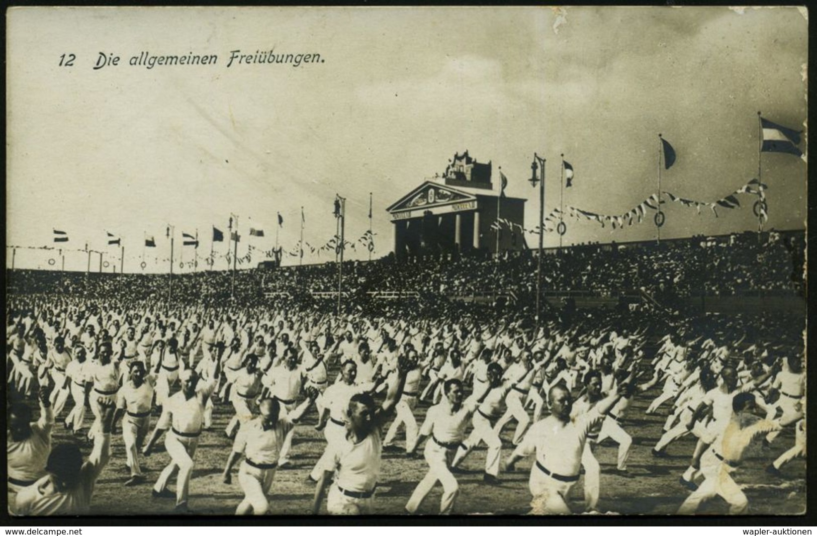 Leipzig 1913 (Juli) Offiz. S/w.-Foto-Festpostkarte: 12. Deutsches Turnfest, Karte Nr.12 "Die Allgemeinen Freiübungen" =  - Gymnastiek