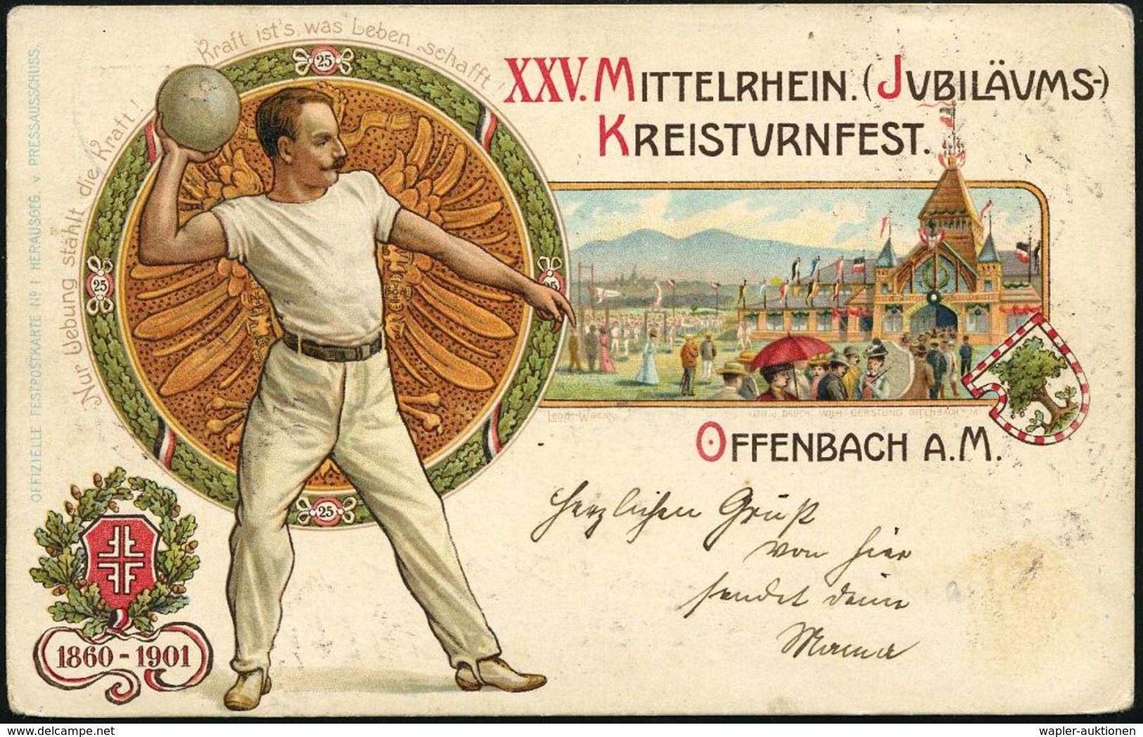 OFFENBACH (MAIN)/ TURN-/ FESTPLATZ/ ** 1901 (7.7.) Seltener SSt (Monatseinstellung Falsch!) Auf PP 5 Pf. Germania "Reich - Gymnastik