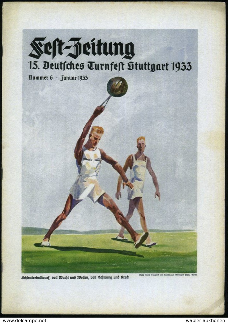 Stuttgart 1933 "Fest-Zeitung 15. Deutsches Turnfest Stuttgart 1933", Heft 1 Bis 15 Komplett Gebunden Im Leinenband Mit R - Gymnastiek