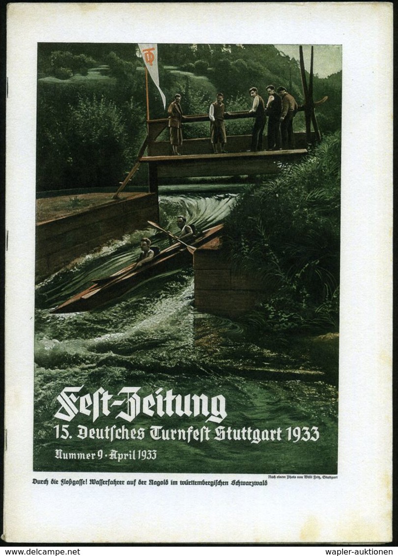 Stuttgart 1933 "Fest-Zeitung 15. Deutsches Turnfest Stuttgart 1933", Heft 1 bis 15 komplett gebunden im Leinenband mit r