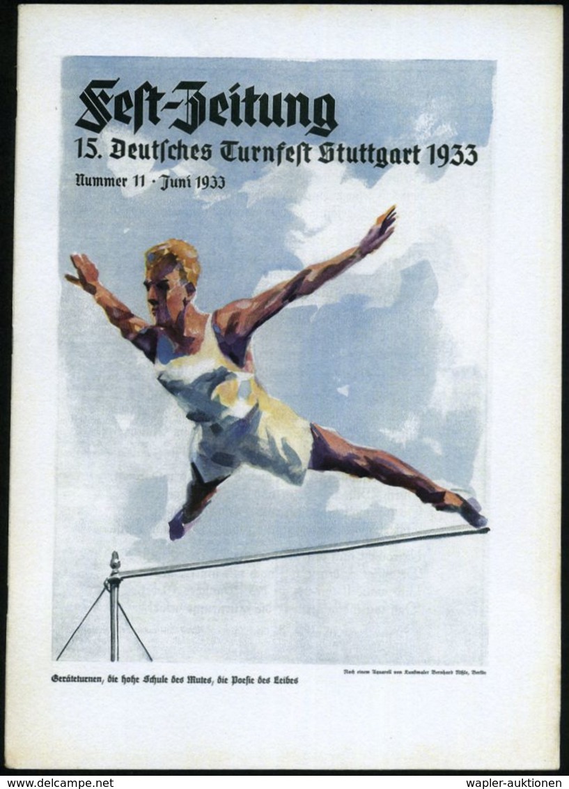 Stuttgart 1933 "Fest-Zeitung 15. Deutsches Turnfest Stuttgart 1933", Heft 1 bis 15 komplett gebunden im Leinenband mit r