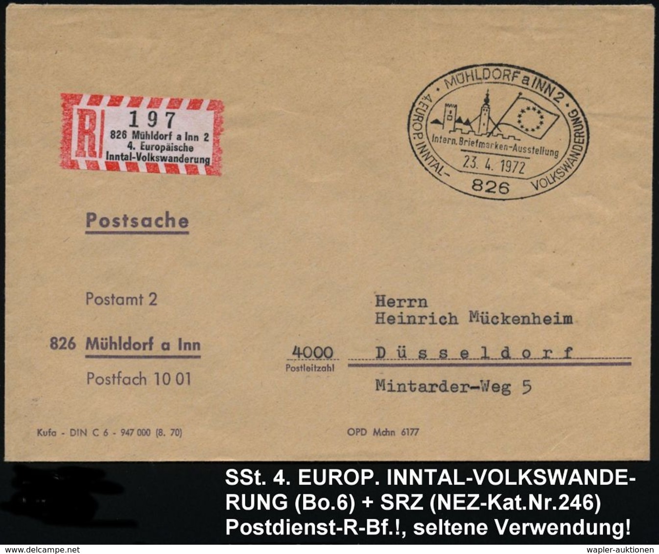 826 MÜHLDORF A INN/ 2.EUROP.INNTAL-/ VOLKSMARSCH 1970 (12.4.) SSt + Sonder-RZ: 826 Mühldorf A Inn 2/Europ. Inntal-Volksm - Andere & Zonder Classificatie