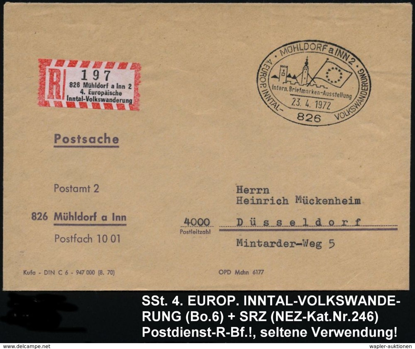 826 MÜHLDORF A INN/ 2.EUROP.INNTAL-/ VOLKSMARSCH 1970 (12.4.) SSt + Sonder-RZ: 826 Mühldorf A Inn 2/Europ. Inntal-Volksm - Altri & Non Classificati