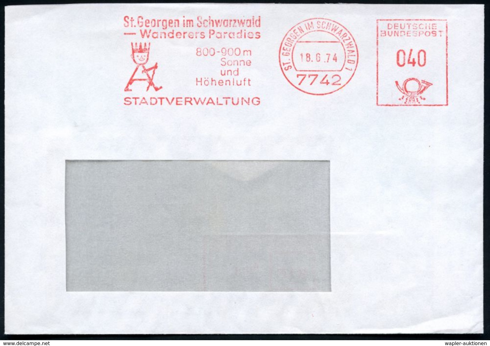 7742 ST.GEORGEN IM SCHWARZWALD/ ..Wandereres Paradies/ ..STADTVERWALTUNG 1974 (18.6.) AFS = Wandernder König + Motivglei - Altri & Non Classificati