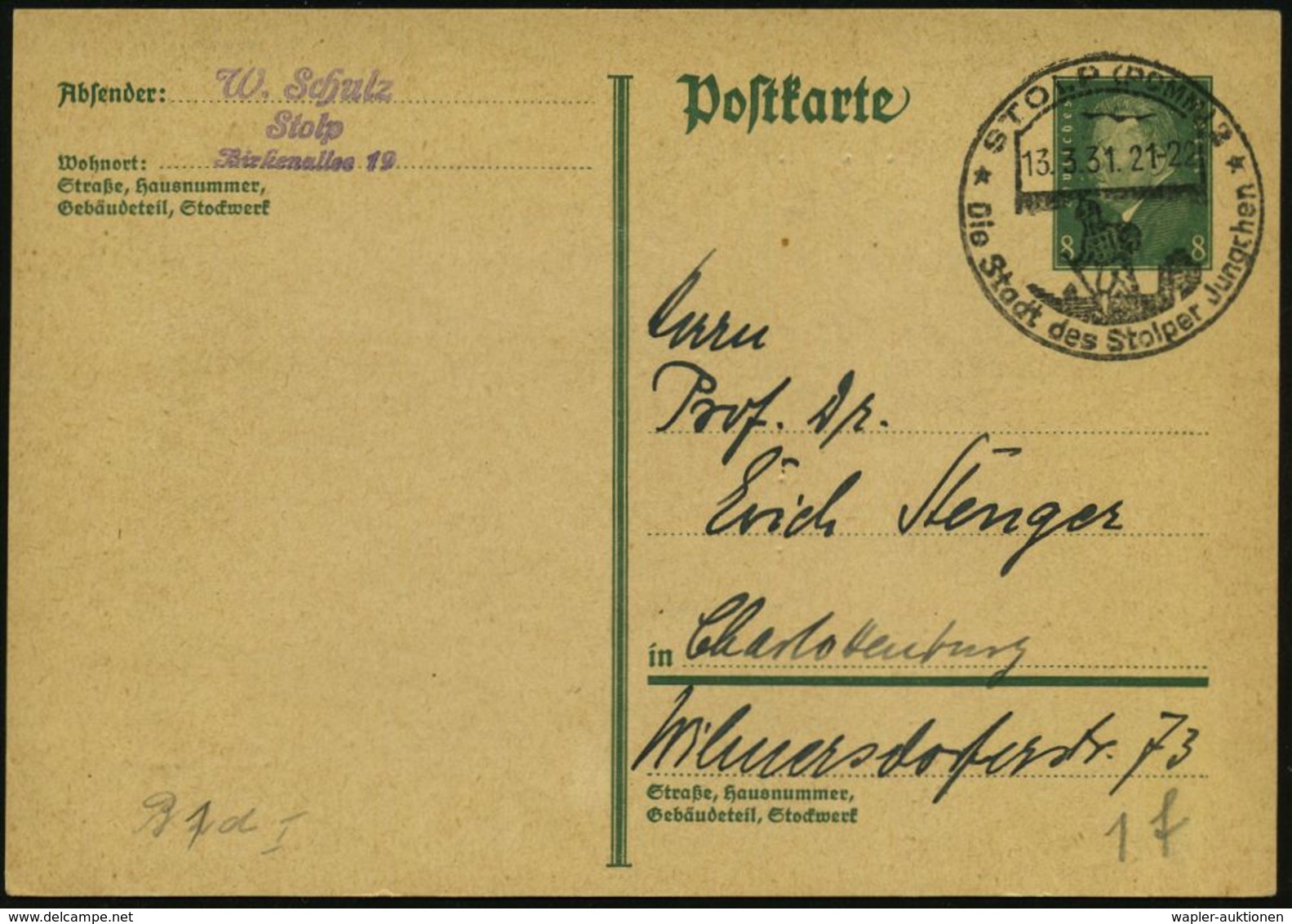 STOLP (POMM)2/ **/ Die Stadt Des Stolper Jungchen 1931 (13.3.) HWSt = "Stolper Jungchen", Kind Mit Wanderstab übersteigt - Andere & Zonder Classificatie