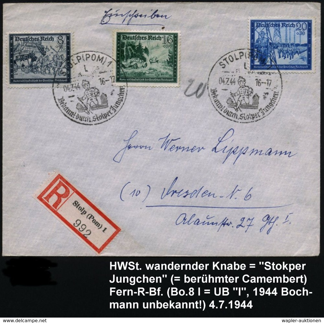 STOLP (POM) 1/ L/ Bekannt Durch Stolper Jungchen 1944 (4.7.) HWSt = "Stolper Jungchen" Mit Wanderstab (u. Käse-Packung)  - Altri & Non Classificati